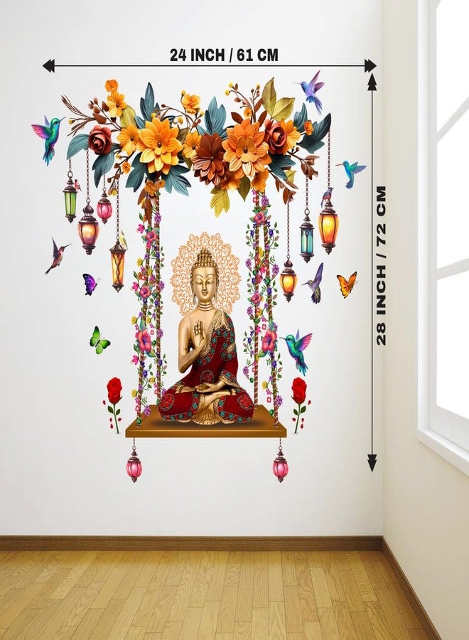DivineDesigns ملصق حائط من تصميمات ديفاين ديزاينز، يضم بوذا الأحمر والفراشات والزهور - Image 3